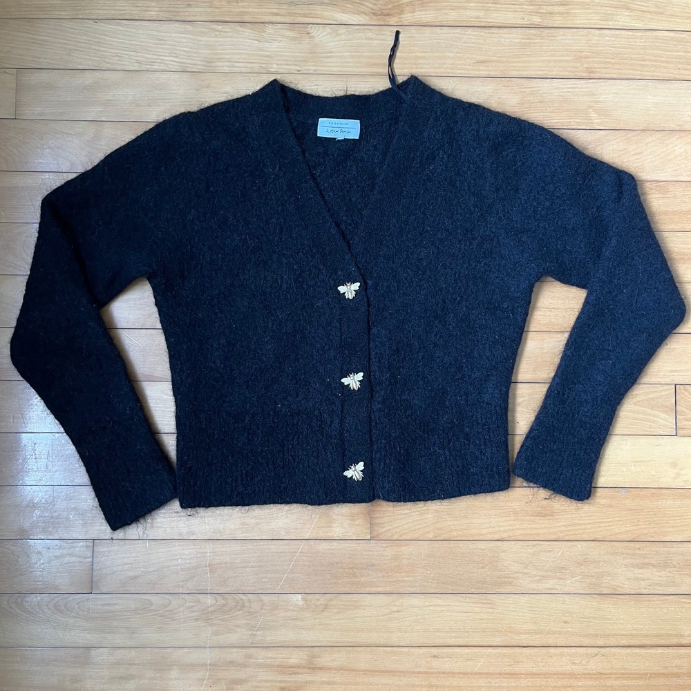 Paris Atelier & Other Stories Black Bee Button Wool Blend Cardigan Sweater